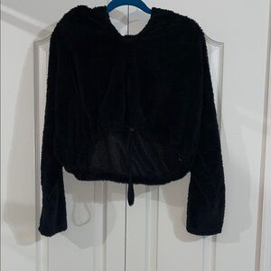 Urban Outfitters Black Fuzzy Cropped Hoodie M